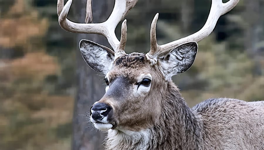 A woodland caribou, one of the endangered species in Canada, grazing in its natural habitat